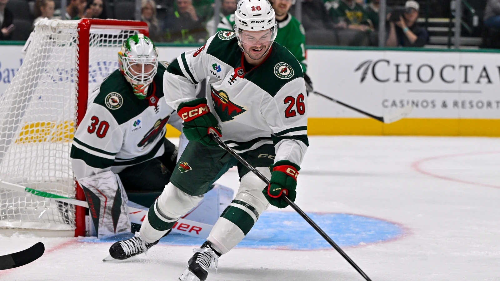 File photo: Minnesota Wild defenceman Matt Kiersted clears the puck during a game against the Dallas Stars at American Airlines Center.