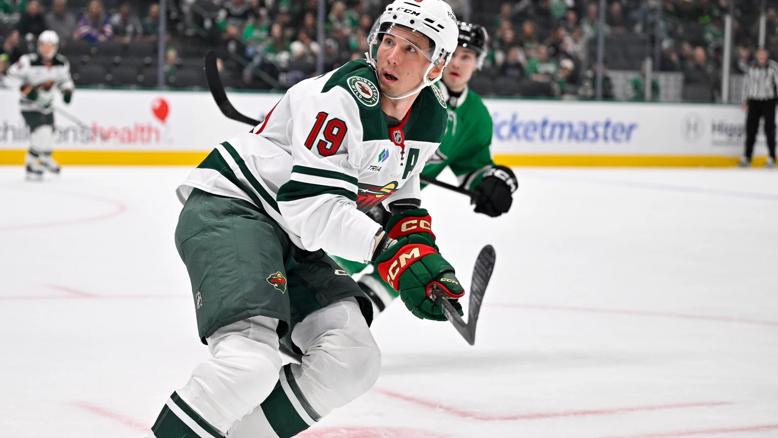 File photo: Minnesota Wild forward Tyler Pitlick skates against the Dallas Stars at American Airlines Center.